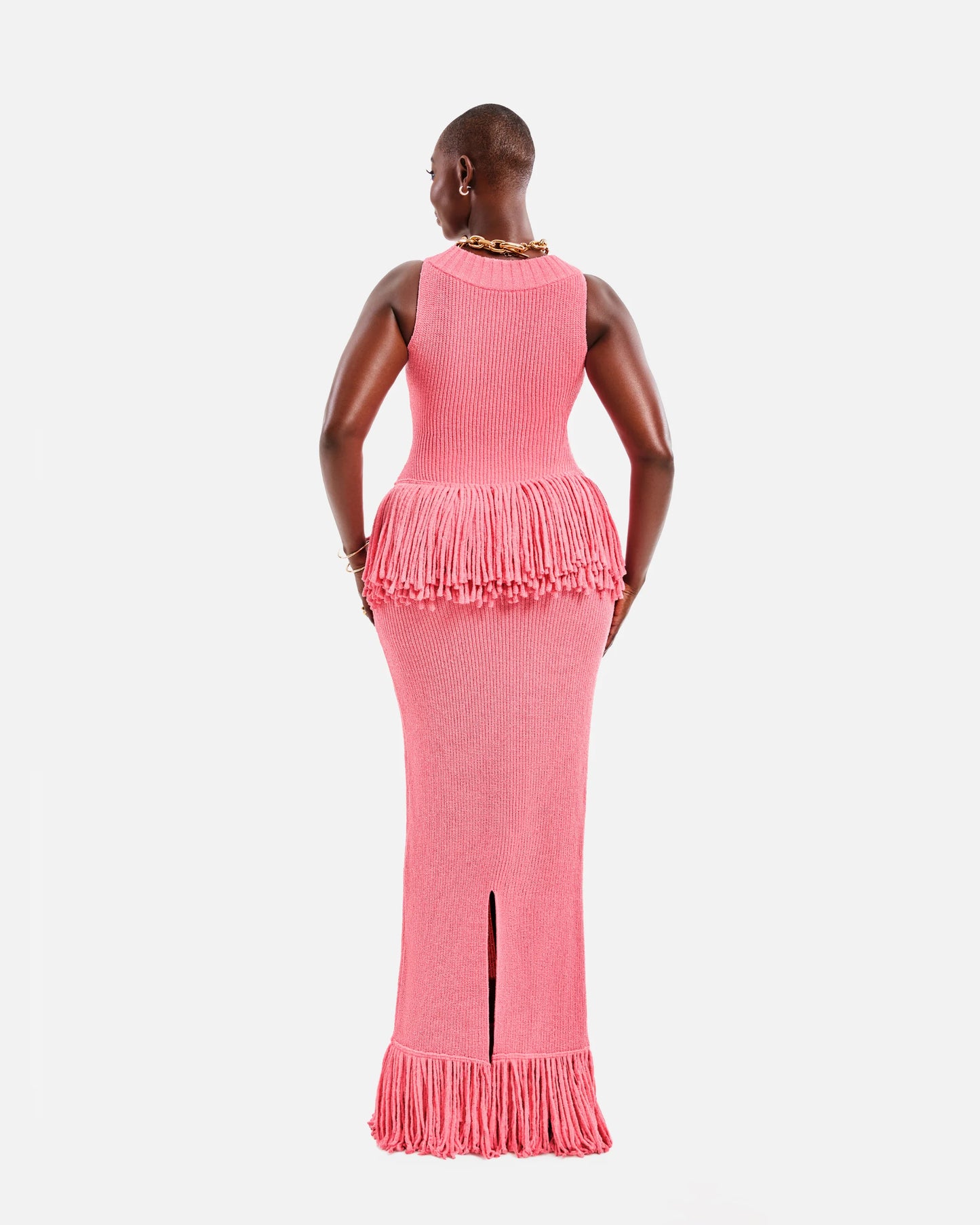 Designed Polka Dot Knitted Long Dress V Neck Hollow Out Fringe Hem Dresses 2025 Summer New Women's Elegant Party Evening Gown