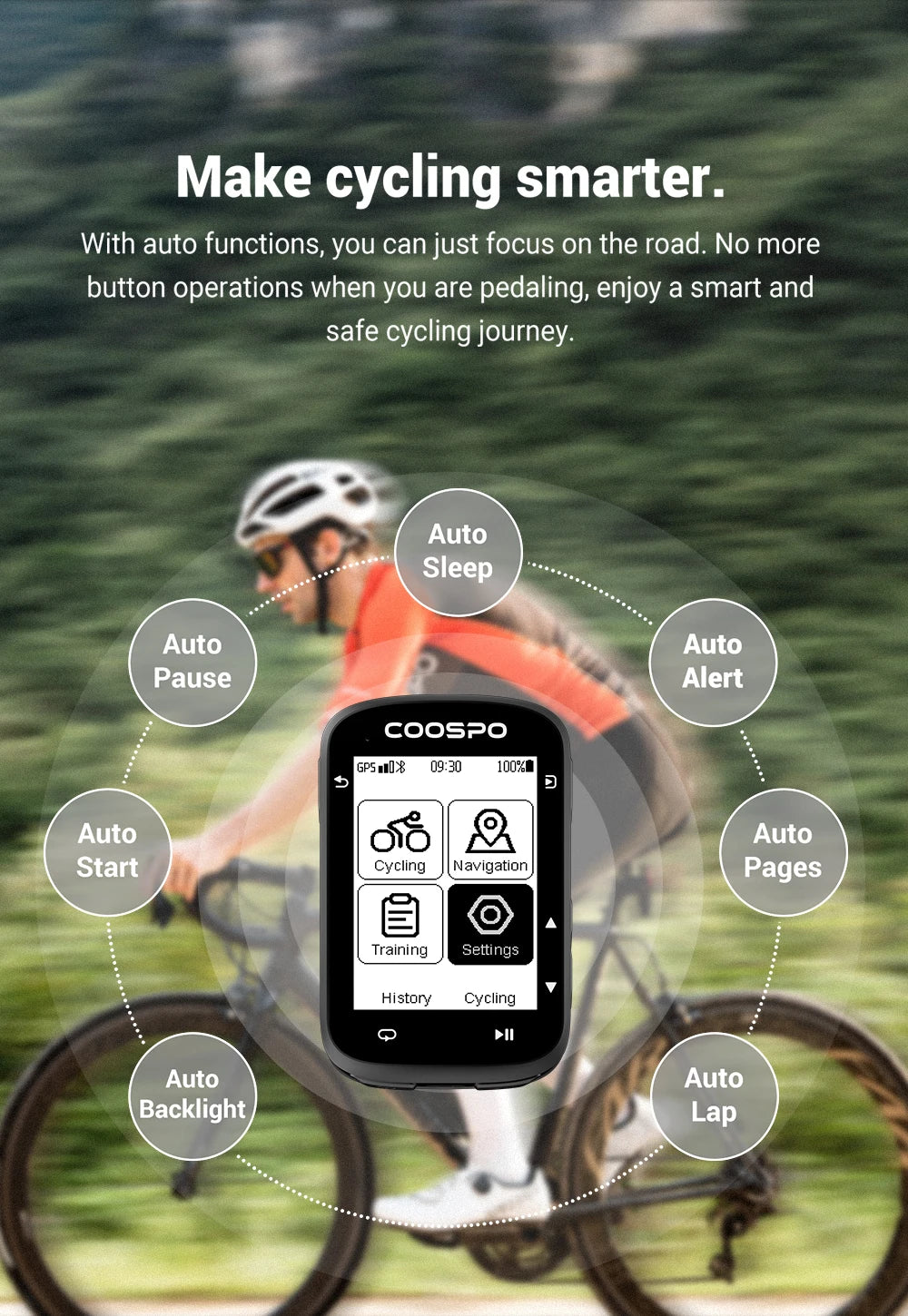 COOSPO CS500 Route Navigation Bike Computer GPS Cycling Odometer Wireless Bicycle Speedometer Cycle Stopwatch ANT+ Bluetooth5.0