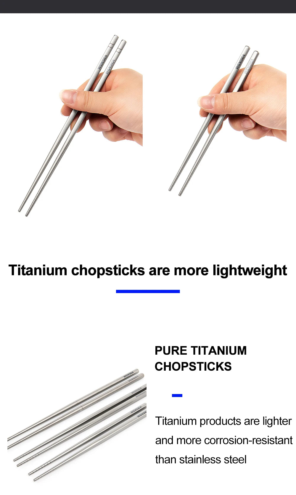 Widesea Camping Titanium Chopsticks Tableware Detachable Chopsticks Hiking Traveling Picnic Equipment Supplies Dinnerware