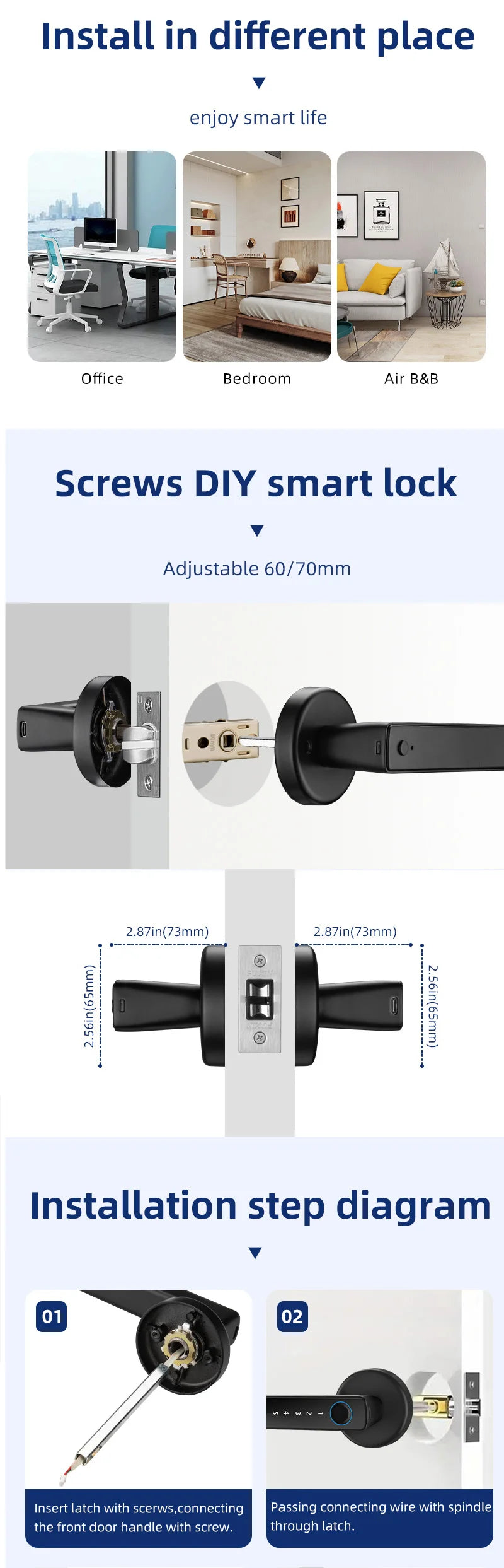 XSDTS M5 Tuya BLE Fingerprint Door Lock Digital Electronic Lock with Password/Key/IC Card/ Smartlife/ Tuya APP Unlock