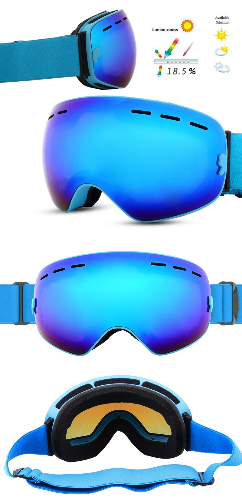 PHMAX Ski Goggles Men Snowboard Glasses Women Winter Outdoor Snow Sunglasses UV400 Double Layers Lens Anti-Fog Skiing Goggles