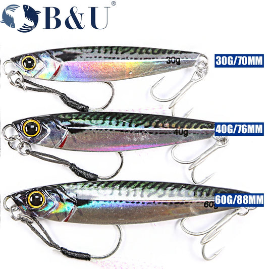 B&U Sea fishing Slow Jig Metal Jigging Spoon 3D Print Laser Artificial Bait Boat Fishing Jig Lures Super Hard Fish Fishing Lures