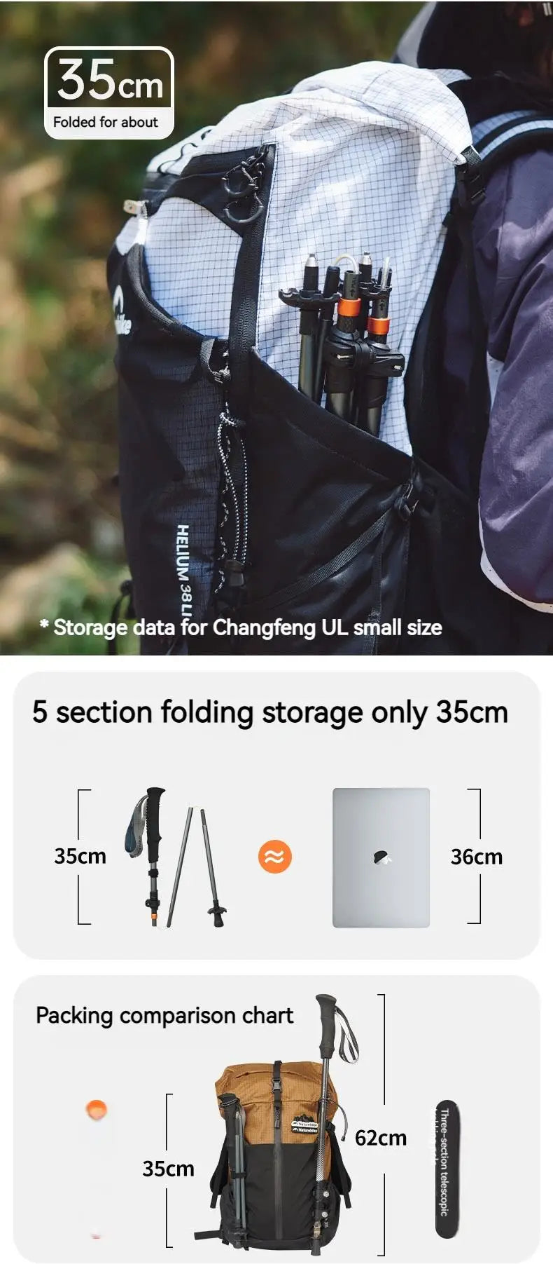 Naturehike 5-Section Walking Stick Pole Carbon Fiber Aluminum Alloy Folding Teleskopic Ultralight Trekking Hiking Canes UL Pro