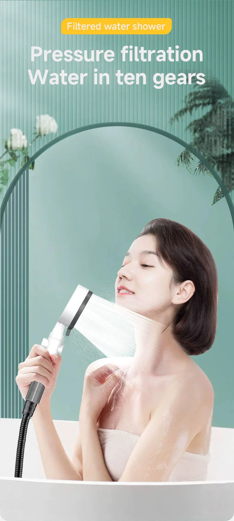 High Quality 10 Mode Shower Head Water Filter Adjustable High Pressure Shower Portable One-Key Stop Shower Bathroom Accessories