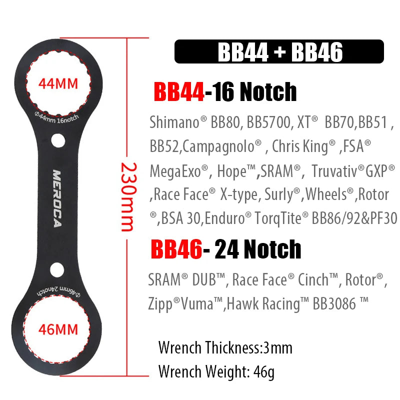 Bicycle Bottom Bracket Wrench Spanner Bike BB Wrench Removal Installation Tool Remover BB39 BB44 BB46 BB40.5 16/24 Notch