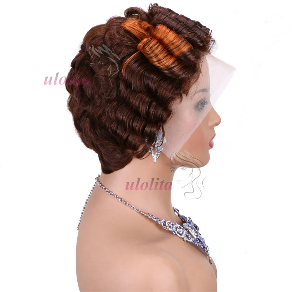 Pixie Cut Wig Short Curly Lace Front Human Hair Wigs For Black Women Raw Indian Finger Wave 13x4 Transparent Lace Frontal Wigs