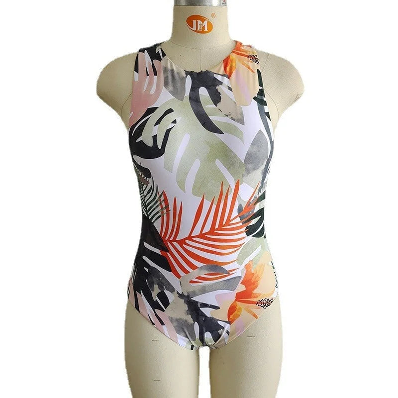 2023 Summer Conservative Tropical Plant Printing Bikini One-piece Swimsuit Beach Bikini Mini Micro Hot