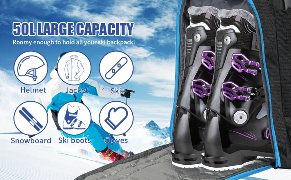 Ski Boots Bag Outdoor Skiing Capacity Large Backpack Unisex Dry Wet Separation Waterproof Storage Helmets Boot Gloves Snowboard
