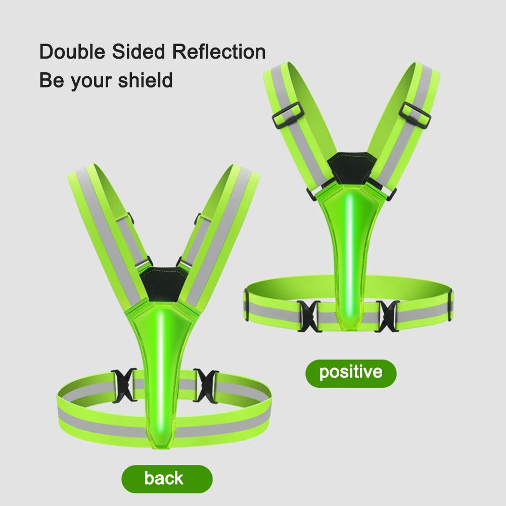 High Visibility Safety Reflective Vest USB Rechargeable LED Running Light Adjustable Cycling Vest Night Warning Work Sports Vest