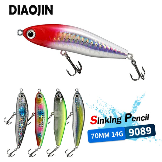 70mm 14g Pencil Fishing Lure Sinking Stickbait 3D Eyes Artificial Bait Long Casting Minnow Wobbler Bass Pike Fishing Tackle