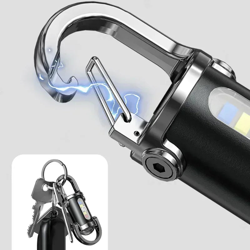 Mini Portable Keychain Flashlight Multifunction COB Work Light 6 Modes Emergency Rechargeable Light for Walking Searching Hiking
