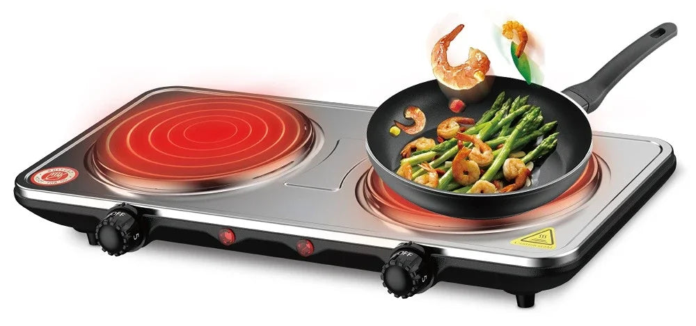 USA Double Head Electric Ceramic Stove Induction Cooker Double Oven Household High Power Stainless Steel Cookware 220V