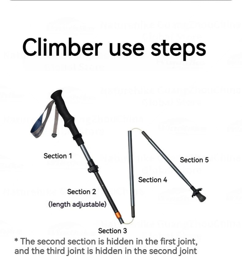 Naturehike 5-Section Walking Stick Pole Carbon Fiber Aluminum Alloy Folding Teleskopic Ultralight Trekking Hiking Canes UL Pro