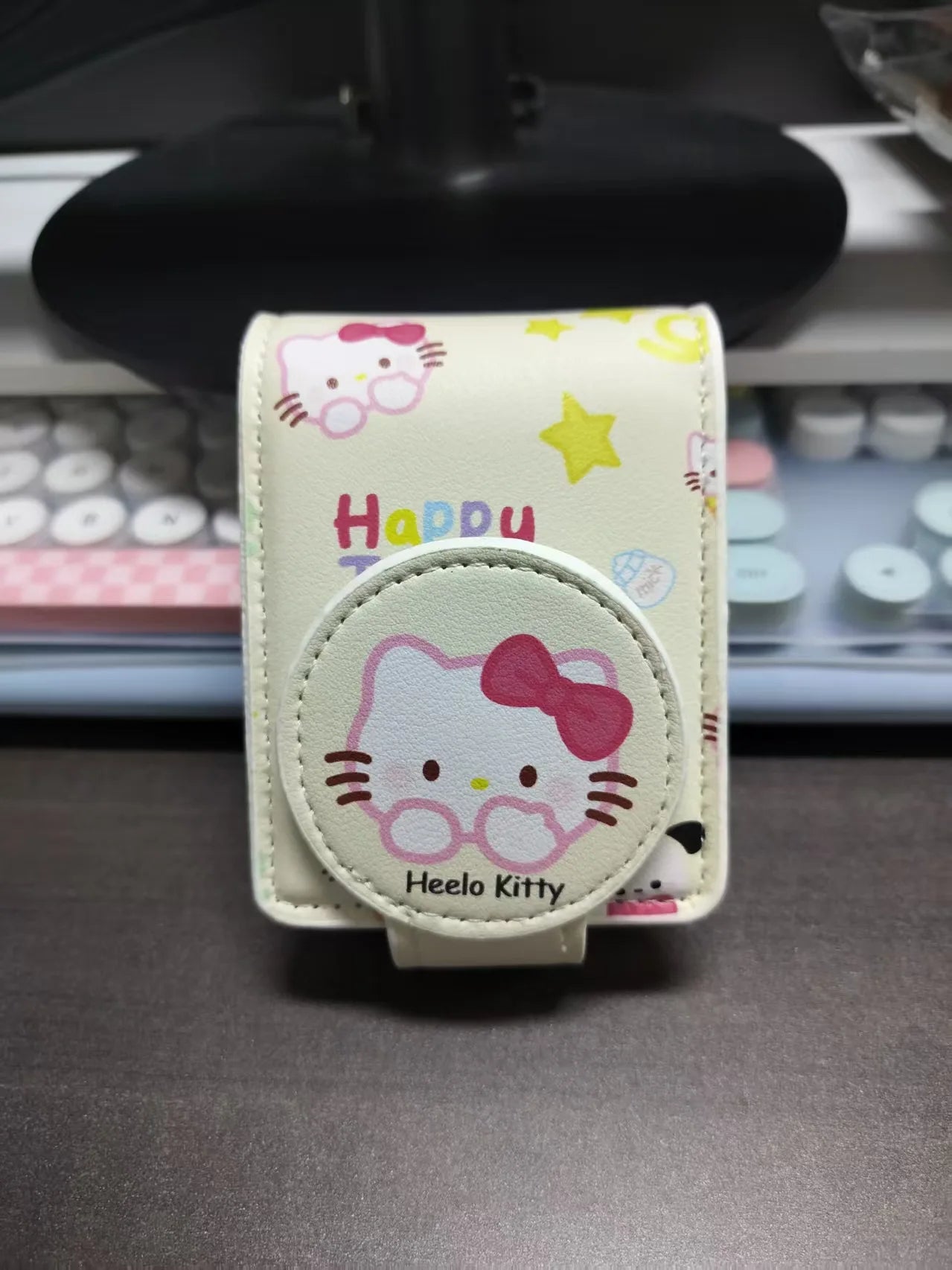 Hello Kitty Fashion Portable Makeup Mirror with Cosmetic Bag Lightweight Travel Touch-up Kit Protective Case Storage Best Gift