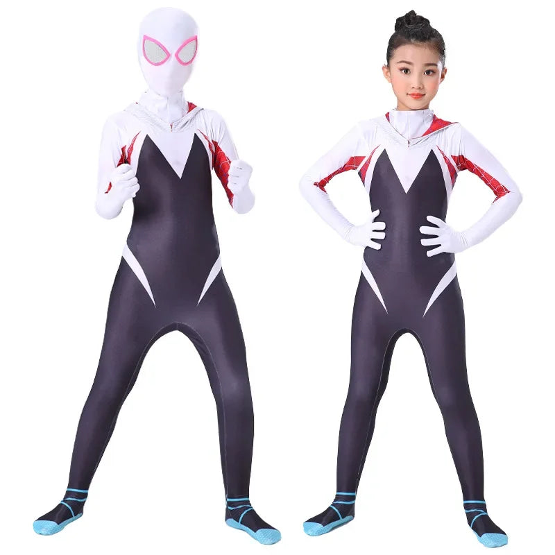 Spider-Man: Into The Spider-Verse Cosplay Costume Gwen Miles Spider Man Suit Bodysuit Lovers Adult Kids Party Dress Up
