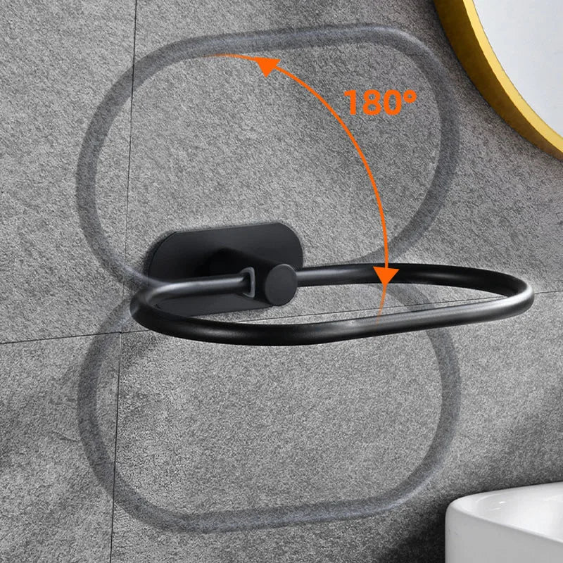 Stainless Steel Towel Holder Self-adhesive Bathroom Towels Rack Black Washhand Hanger Ring Rail Bar Kitchen Storage Accessories