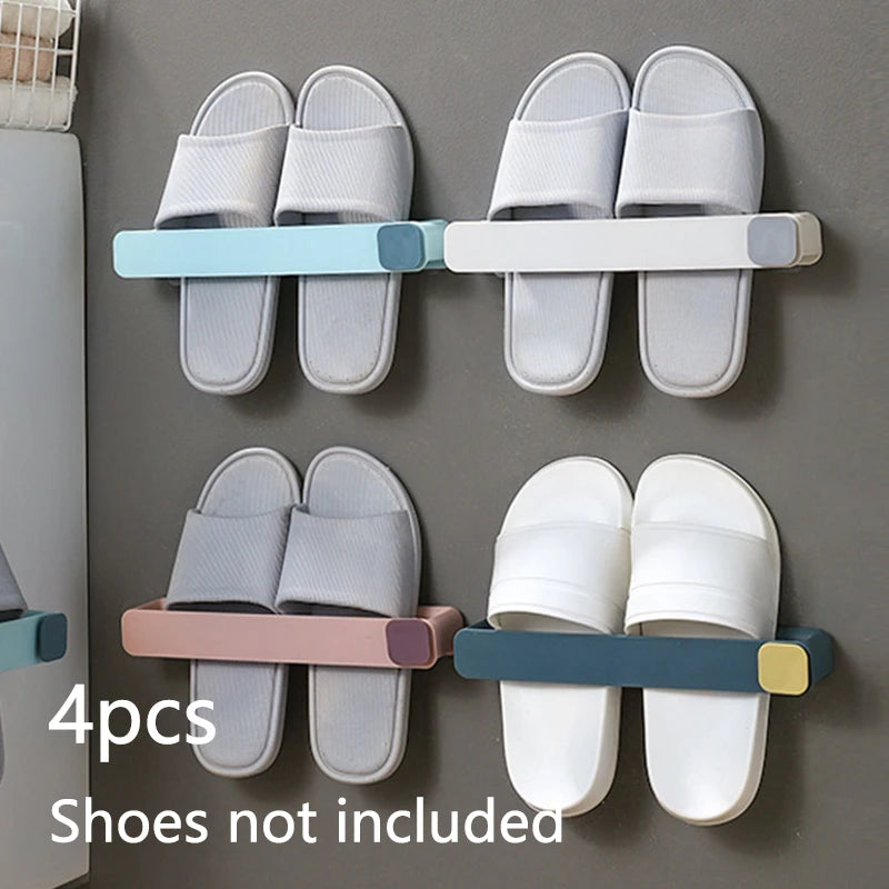 4pcs Wall Mounted Shoes Rack Space Saving Slippers Storage Holder Folding Bathroom Towel Rack Bathroom Accessories