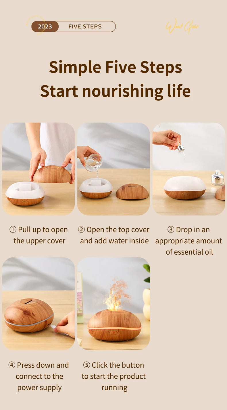 Air Humidifier Aromatherapy Essential Oil Diffuser Wood Grain 200ml Ultrasonic Remote Control 7 Color Lights For Home Bedroom