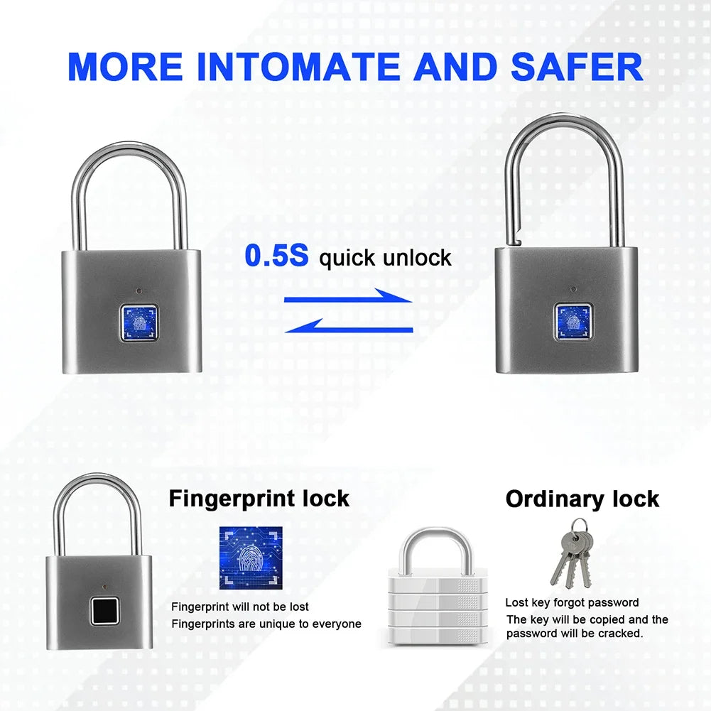 1PC Electronic Semiconductor Fingerprint Lock Smart Door Lock Rechargeable Security Padlock for Dormitory Home
