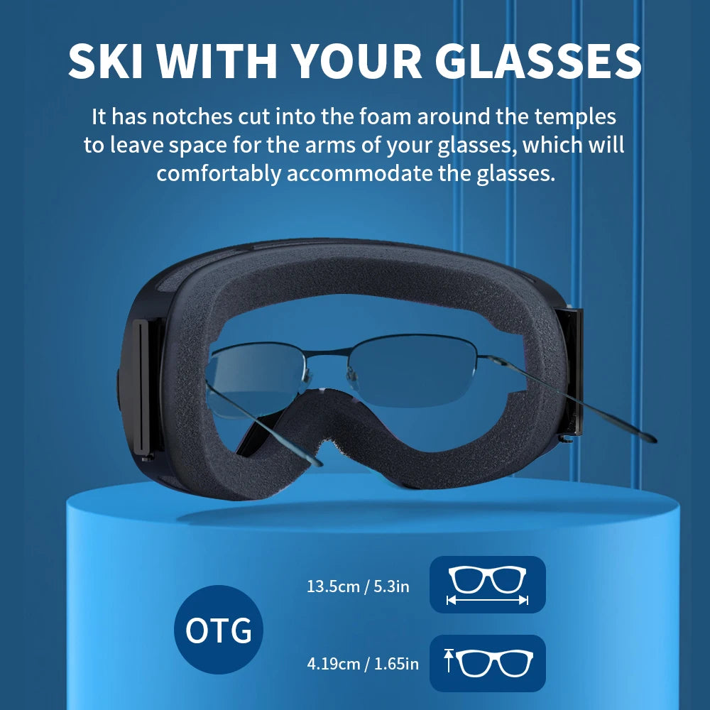 Snowboard Ski Goggles for Men Women UV400 Protection Anti-Fog Ski Glasses Ski Mask Big Face Snow Glasses Skiing Eyewear