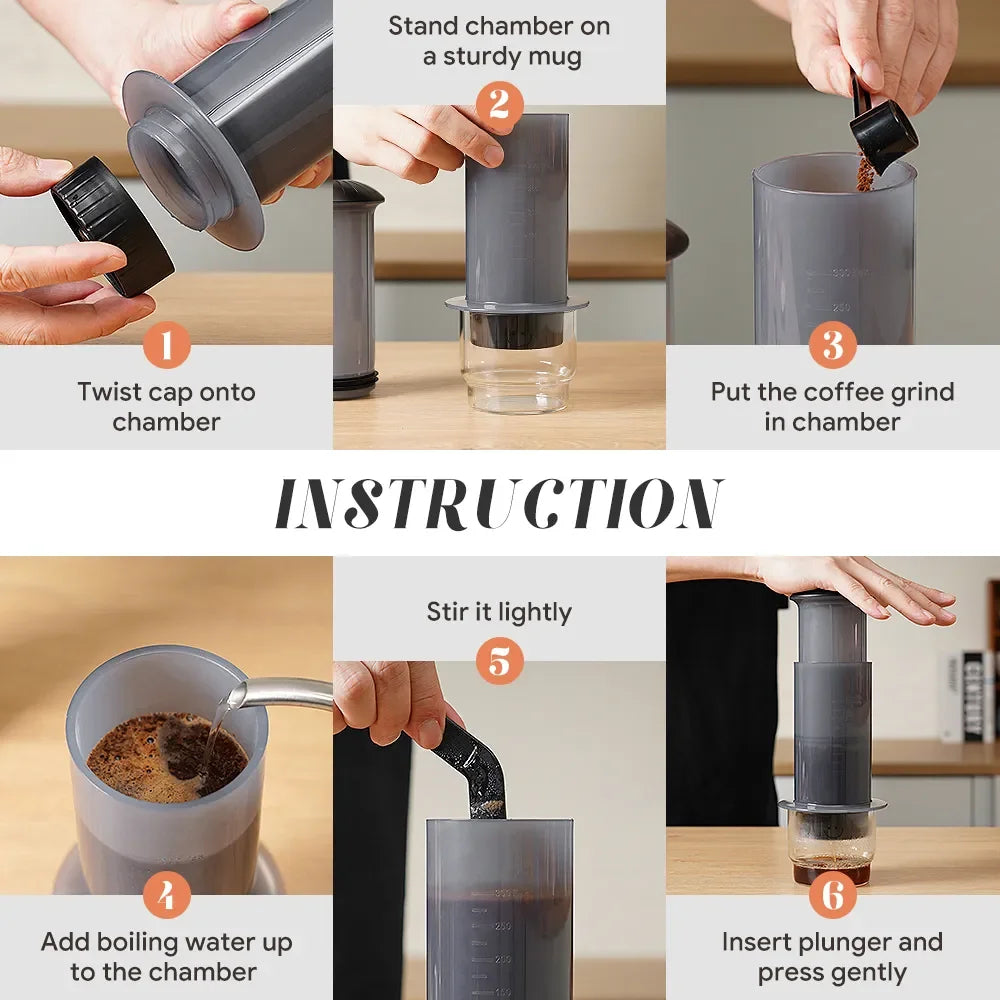 300ml AeroPress Machine Espresso Coffee Maker Portable Cafe French Press Coffee Pot With Filter Paper Kit Bar Set with Grinder