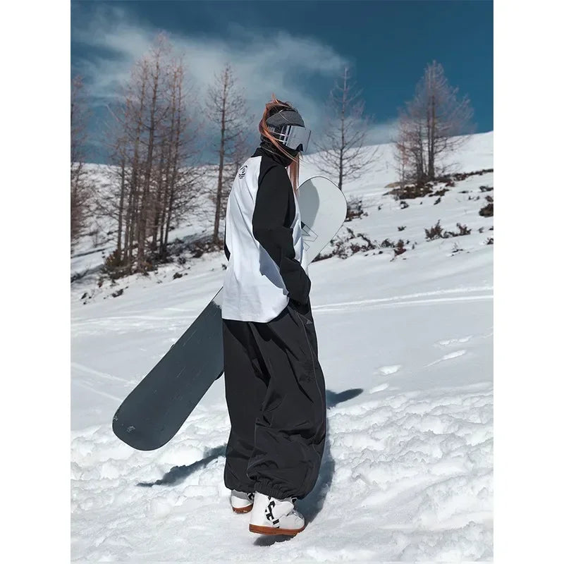 Men's Women's Single Board Waterproof Loose Fit Wear Resistant Professional Double Board Ski Pants Snowboard Pants Men