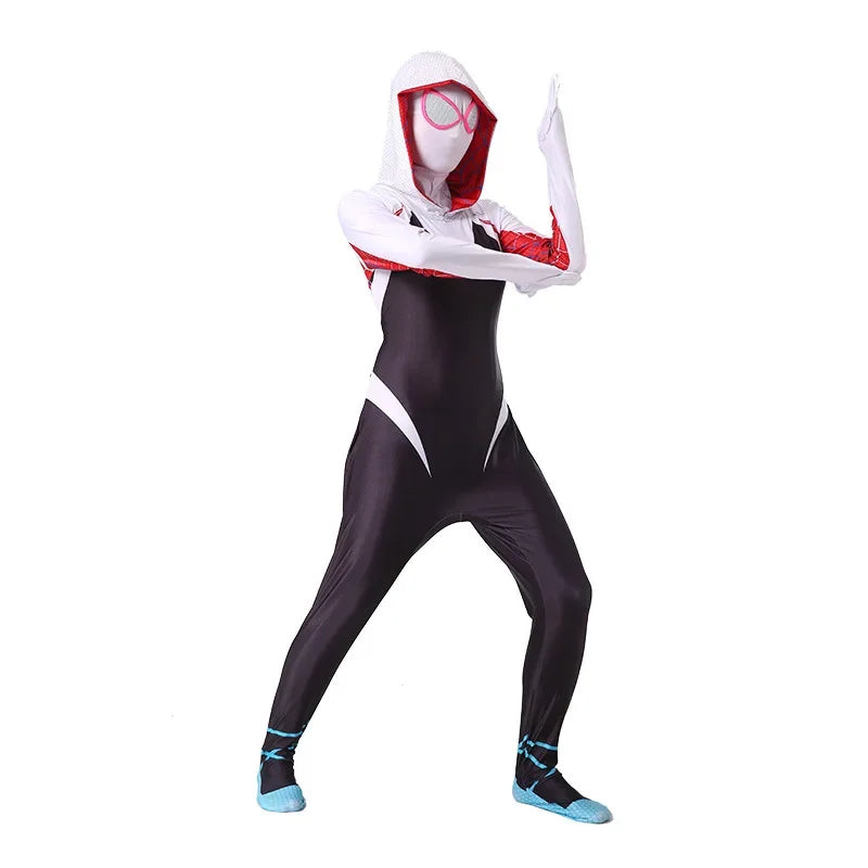 Spider-Man: Into The Spider-Verse Cosplay Costume Gwen Miles Spider Man Suit Bodysuit Lovers Adult Kids Party Dress Up