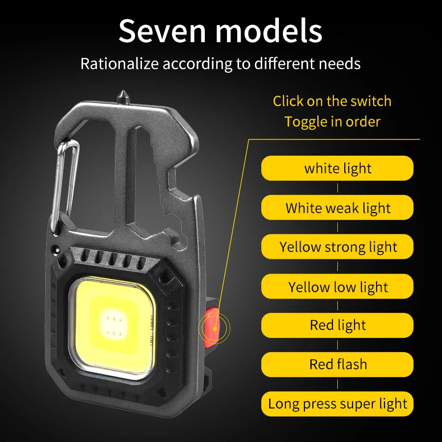 AmmToo Ultra Small Mini LED Light Rechargeable Keychain Light Outdoor Camping COB Work Light Portable Pocket Wrench Screwdriver