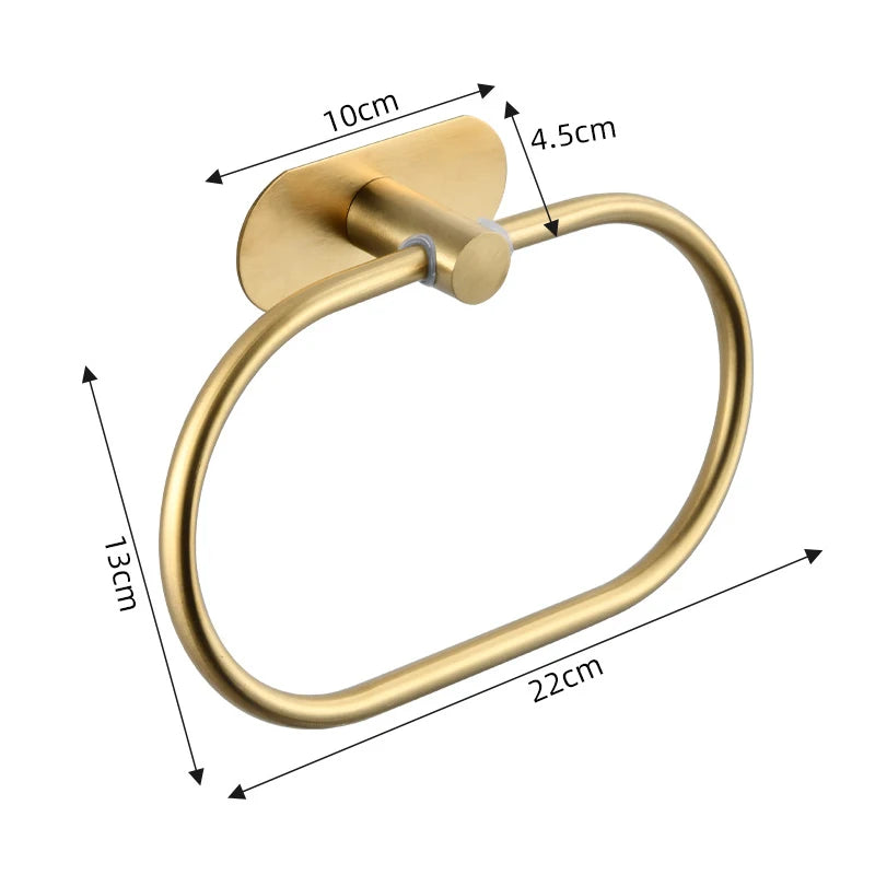 Stainless Steel Towel Holder Self-adhesive Bathroom Towels Rack Black Washhand Hanger Ring Rail Bar Kitchen Storage Accessories
