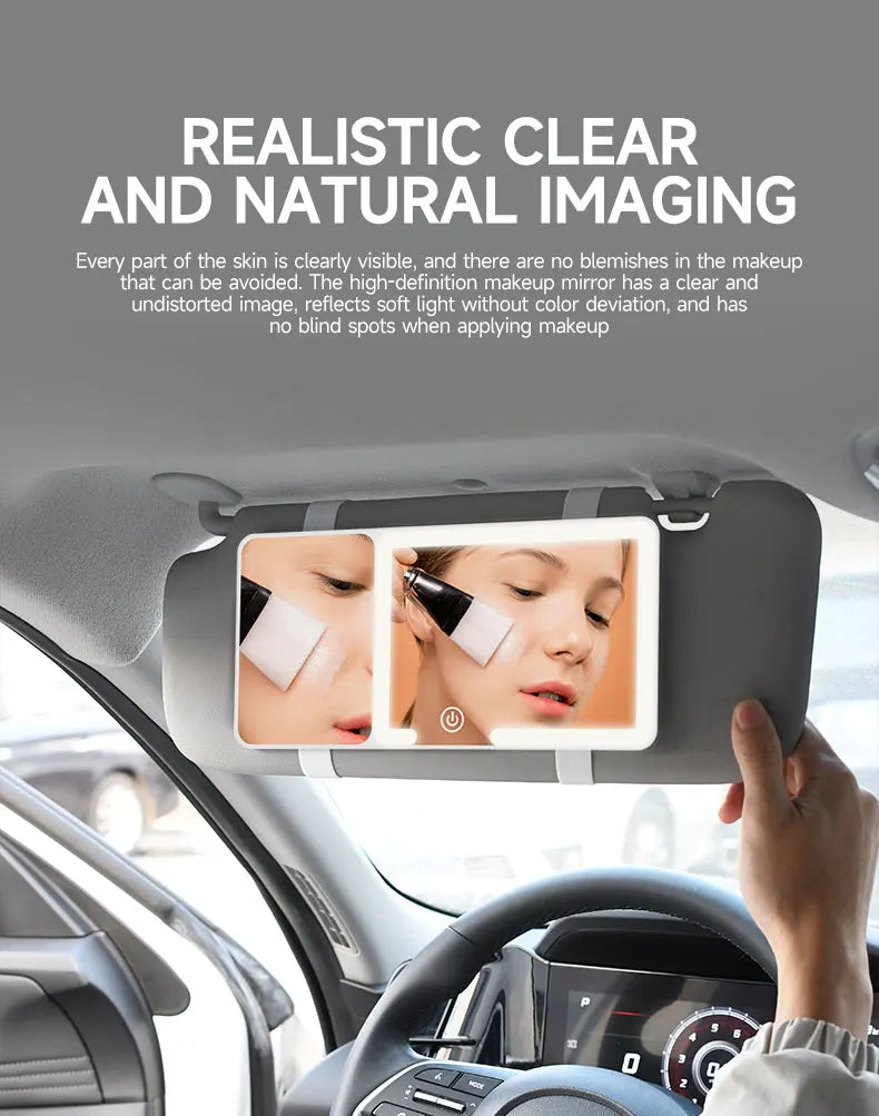 Car Sun Visor Makeup Mirror LED Touch Screen Adjustable Brightness Auto Interior Makeup HD Mirror with Magnifying Glass