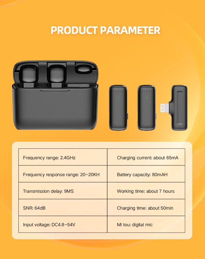 J13 Wireless Lavalier Microphone with Charger Case Portable Audio Video Receiver Mini Mic For iPhone Android Tablet Gaming Live
