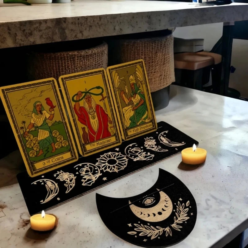 Wooden Tarot Card Stand Holder Moon Phases Altar Base Moon Shape And Rectangle Cards Holder For Witch Divination Tools