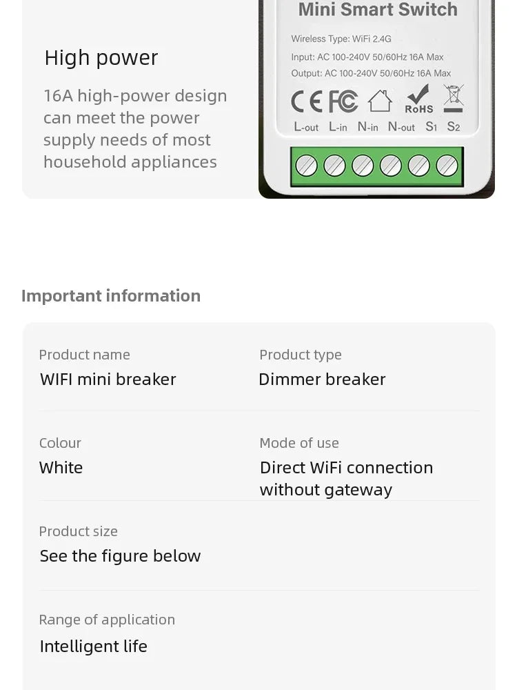 16A/20A Wifi Smart Switch DIY Smart Home Light Switches Module 2 Way Control Work with Tuya Smart Life Alexa Google Home Switch