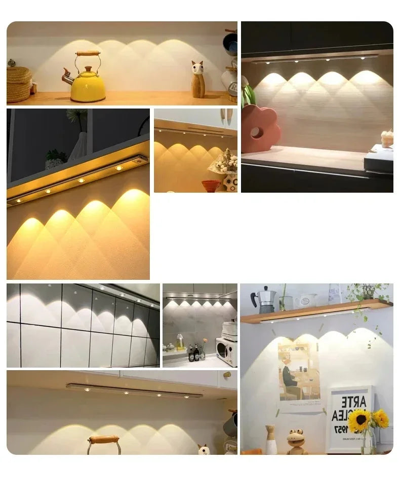 Motion Sensor LED Bar Light Rechargeable Cabinet Light 3 Colors Dimming  Kitchen Light for Closet Wardrobe Stairs 20/30/40/50cm