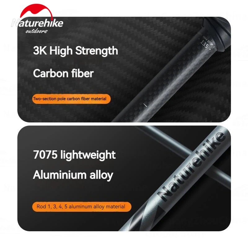 Naturehike 5-Section Walking Stick Pole Carbon Fiber Aluminum Alloy Folding Teleskopic Ultralight Trekking Hiking Canes UL Pro