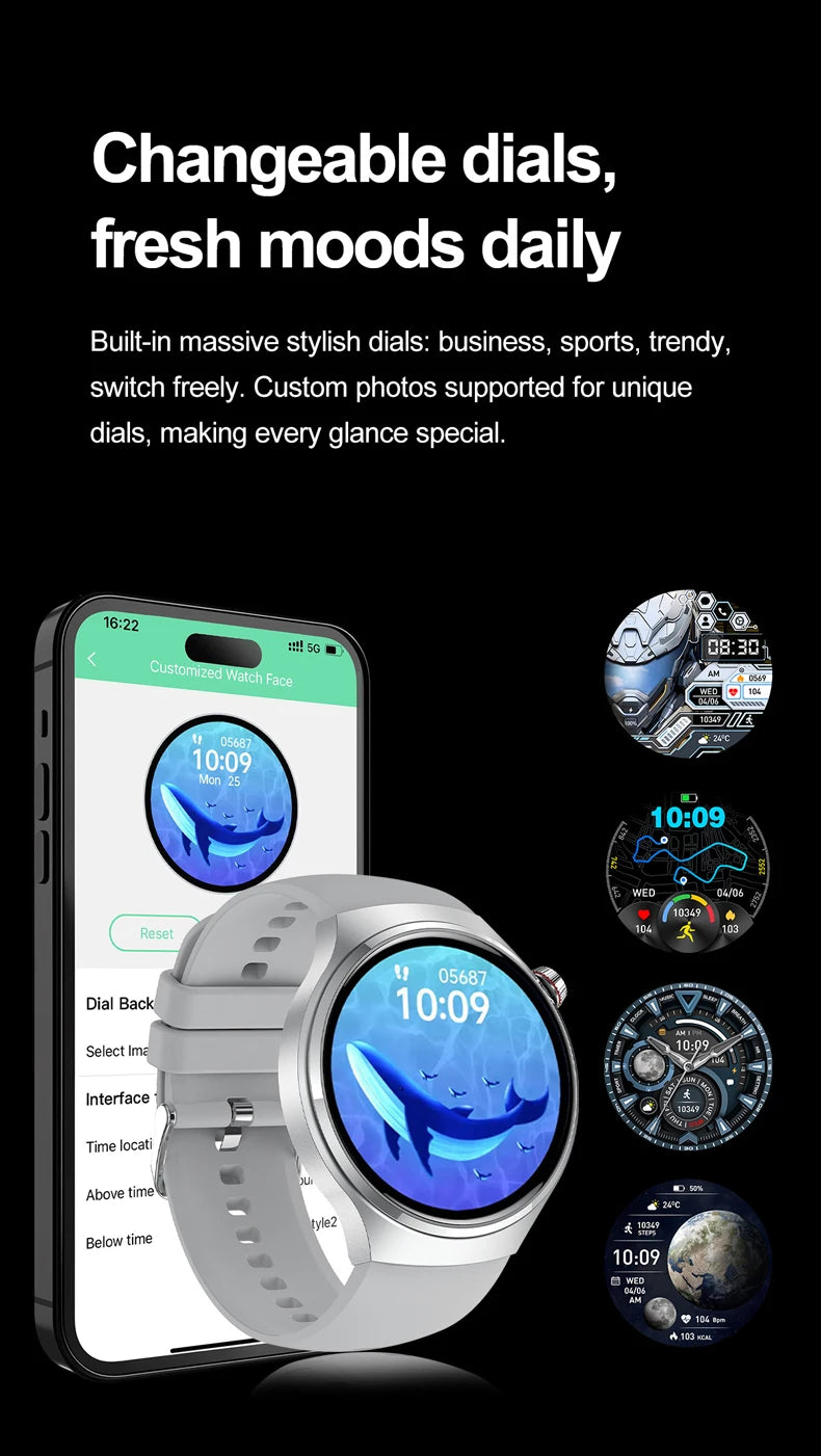 2025 New Watch 4 GT Series Smart Watch Men AMOLED Screen Heart Rate Health Monitoring Bluetooth Call Business Smartwatch Man