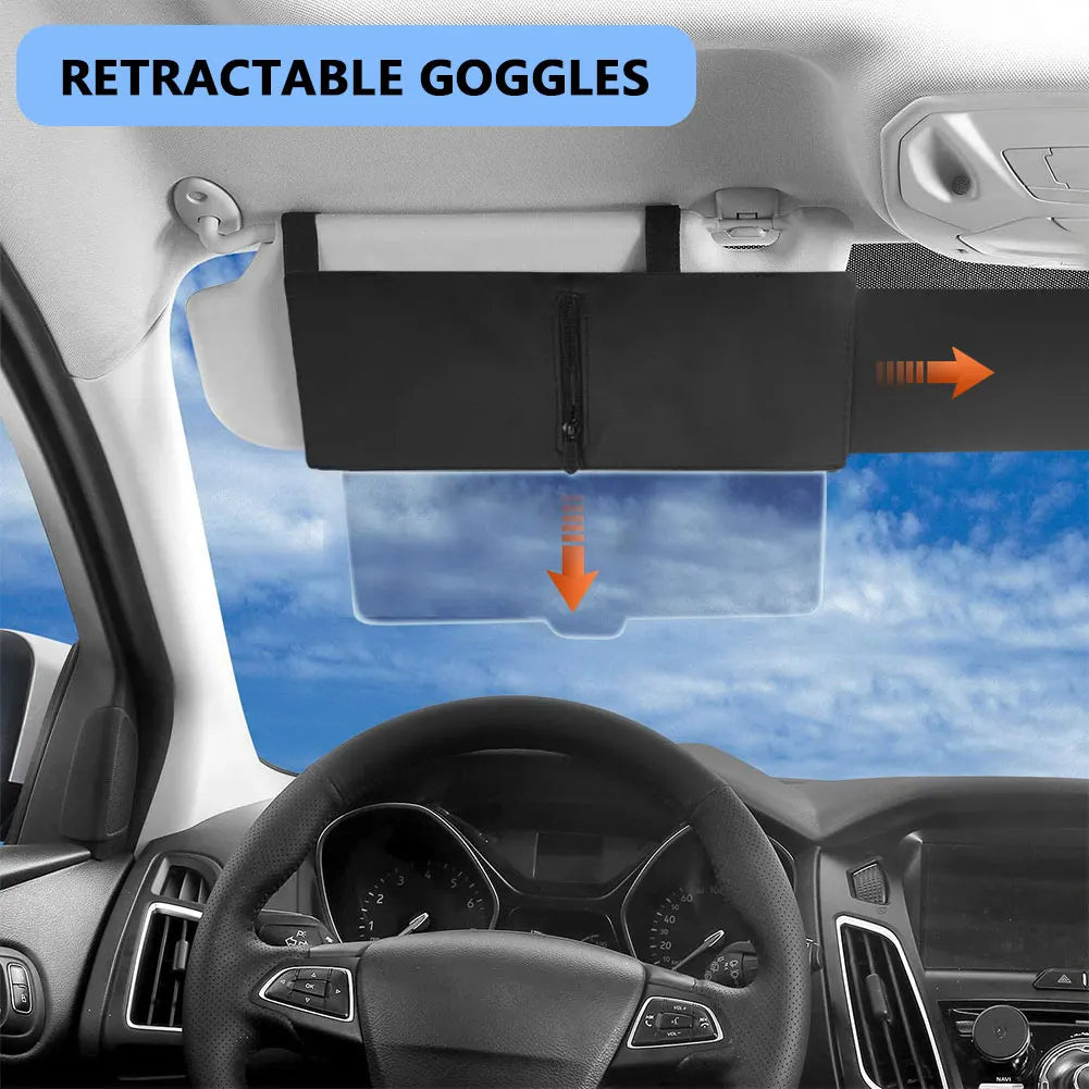 Polarized Sun Visor with Zipper Slider Car Sun Visor Extension with PC Lens and Side Sunshade for Safe Driving for Most Cars