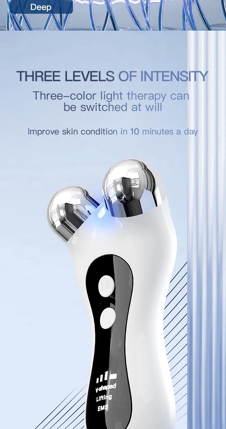 Portable Electric V-Face Lift Roller Massager EMS Microcurrent Sonic Vibration Facial Lifting Skin Tighten Massage Beauty Device