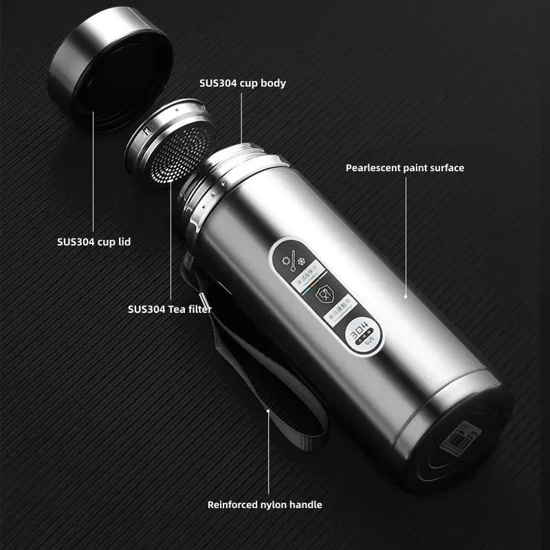StainlessSteel Thermos Bottle with LED Temperature Display, 500-1000ML