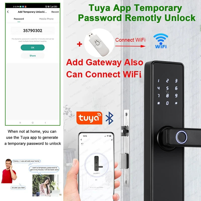 RAYKUBE K20 9-language Biometric Fingerprint Door Lock Electronic Door Lock with Tuya APP/IC Card/Password/ Key Unlock