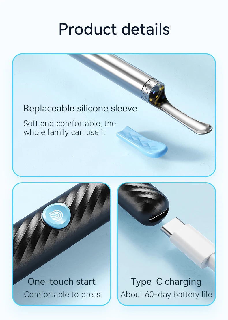 Wireless Ear Wax Removal With Camera Rechargeable Ear Cleaner 8 Megapixels Ear Check Camera with 6 Pcs Ear Spoon Set Canal Clean