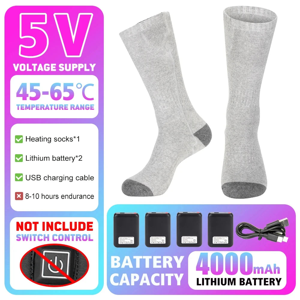 Winter Heated Sock Rechargeable Battery Stocking Men Women Electric Heating Ski Socks Sports Thermal Warmer Foot