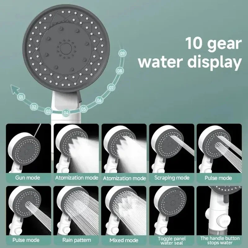 High Quality 10 Mode Shower Head Water Filter Adjustable High Pressure Shower Portable One-Key Stop Shower Bathroom Accessories