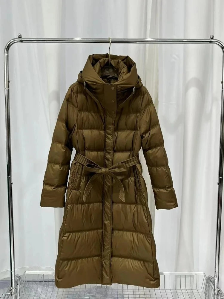 Fashionable Autumn Winter New 2025 Winter Women Thick White Duck Down Jacket Female Long Hooded Puffer Coat Ladies Outerwear