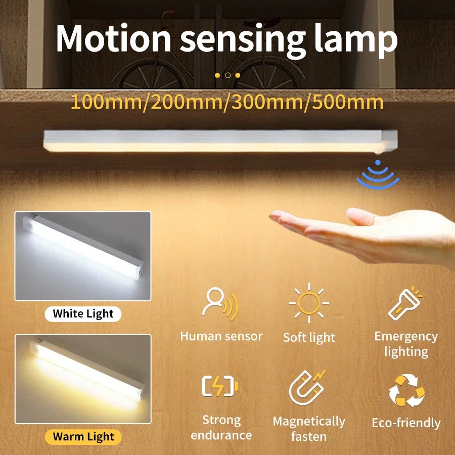 Motion Sensor LED Cabinet Light USB Rechargeable Wireless Night Lamp for Bedroom Kitchen Wardrobe Closet Staircase Lighting