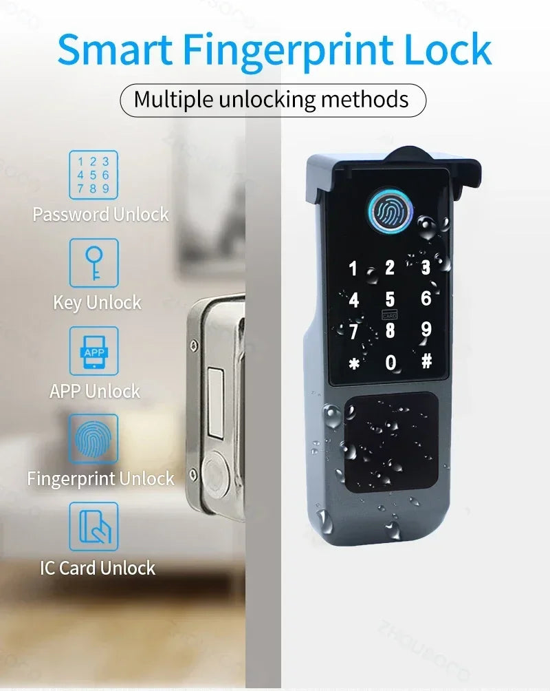 Tuya Wifi Waterproof Outdoor Smart Door Lock TTLock App Fingerprint Lock Card Code Remote Unlock Keyless Digital Electronic Lock