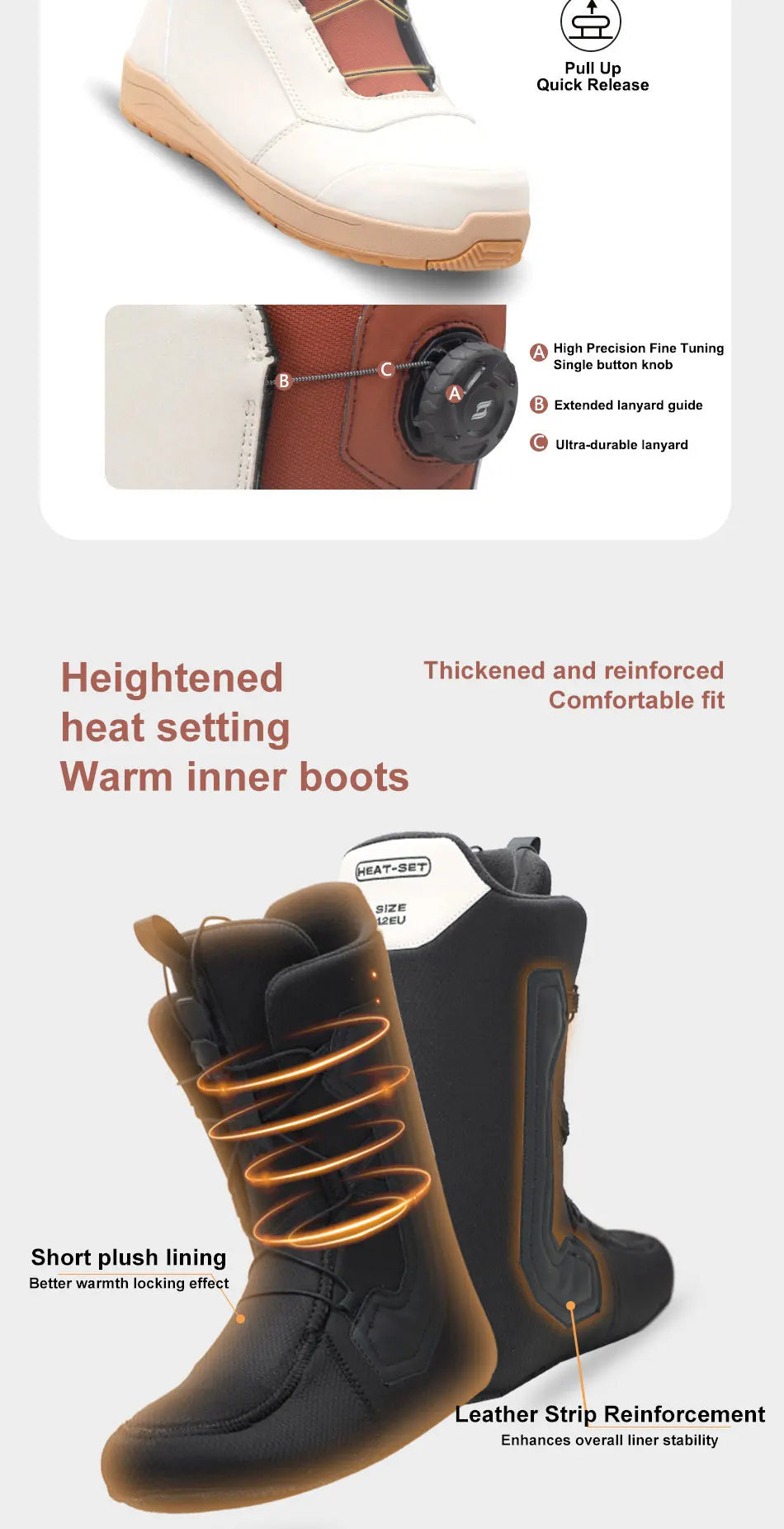 TERROR ONLY Quick Lacing Snowboard Boots FITGO System Single Dial Warm Waterproof Anti-Slip Shoes Men Women