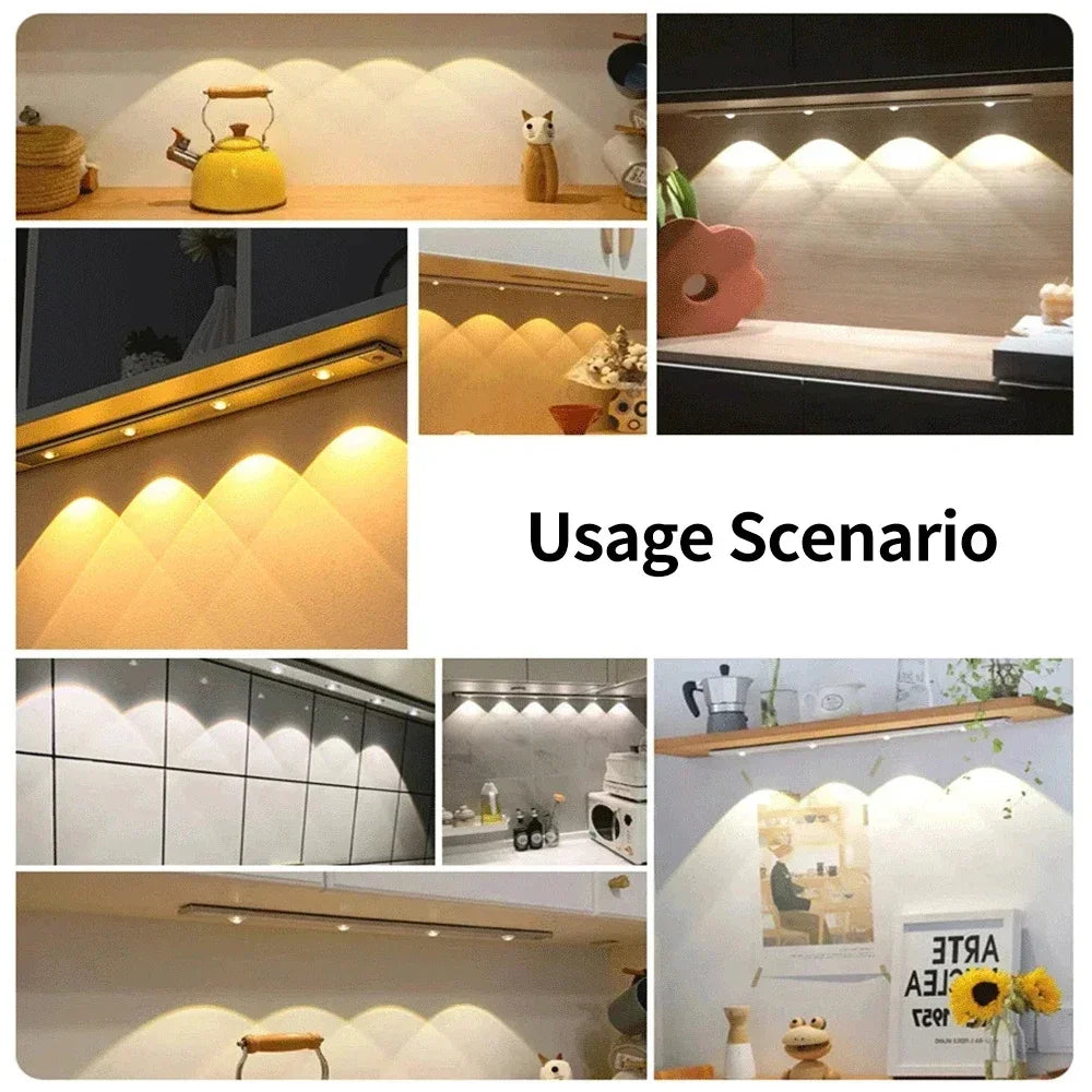 Motion Sensor LED Bar Light Rechargeable Cabinet Light 3 Colors Dimming  Kitchen Light for Closet Wardrobe Stairs 20/30/40/50cm