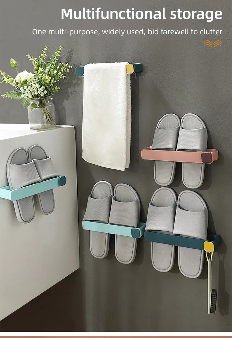4pcs Wall Mounted Shoes Rack Space Saving Slippers Storage Holder Folding Bathroom Towel Rack Bathroom Accessories