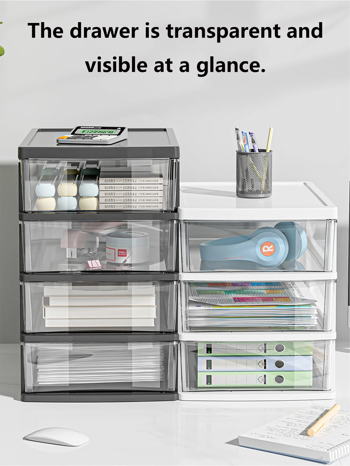 2-6Layers Medium Desktop Storage Box with Drawer Heightened Table Organizer Plastic Office storage cabinet  for home Stationery